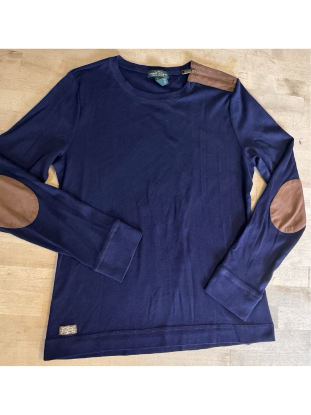 LRL Lauren Jeans Co. Womans Top Medium Navy Faux Suede Equestrian Classic Preppy